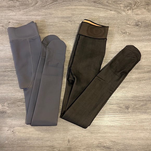 ComfyCo Pants - ComfyCo Warm Fleeced Lined Tights - 2 Pairs (Gray & Black)